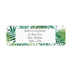 Étiquette Tropical Palm Feuille Mariage Adresse de retour La