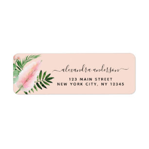 Étiquette Tropical Palm Watercolor Rose Green Adresse de ret