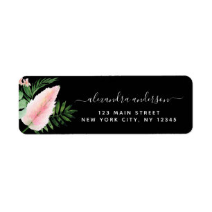 Étiquette Tropical Palm Watercolor Rose Green Adresse de ret