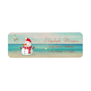 Étiquette Tropical, Plage, Snowman, Snowflakes