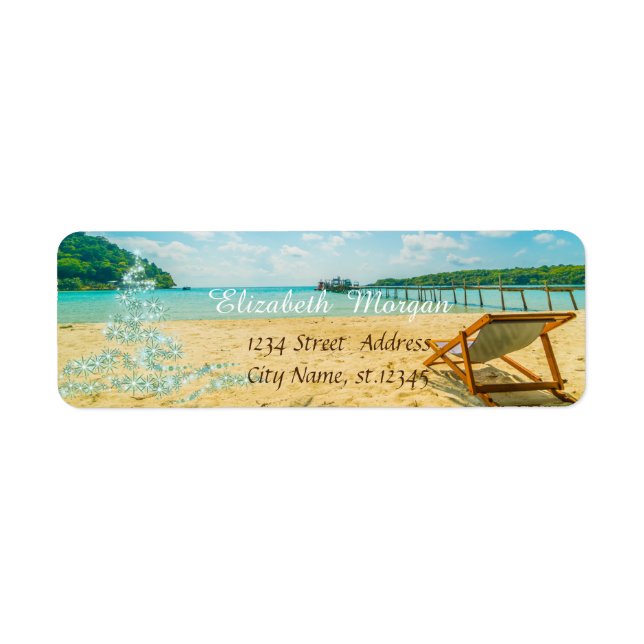 Étiquette Tropical, Sapin de Noël, Chaise de Plage Vacances (Devant)