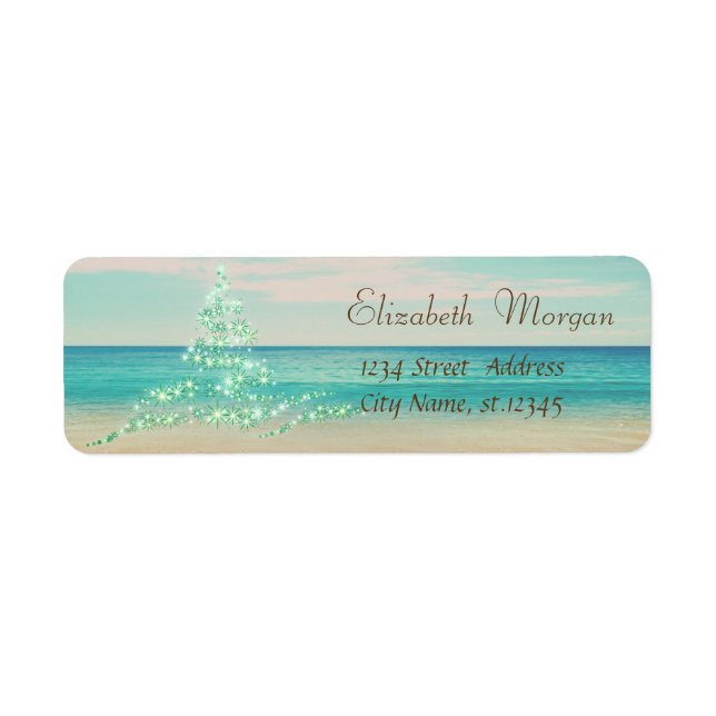 Étiquette Tropical, Sapin de Noël, Plage (Devant)