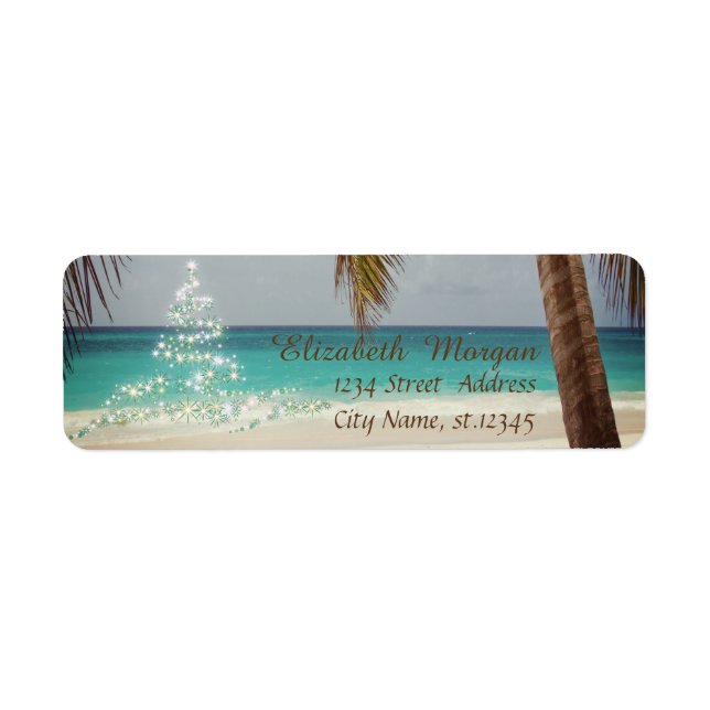 Étiquette Tropical, Sapin de Noël, Vacances à la plage (Devant)