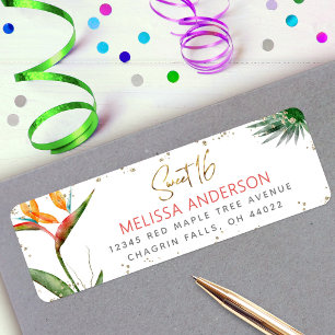 Étiquette Tropical Sweet 16 Floral Or Script Dots Adresse