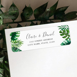 Étiquette Tropical Watercolor Feuilles Mariage Adresse de re