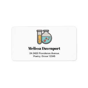 Étiquette Tube d'essai de chimie et adresse du bécher