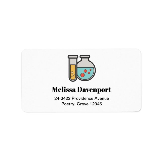 Étiquette Tube d'essai de chimie et adresse du bécher (Devant)