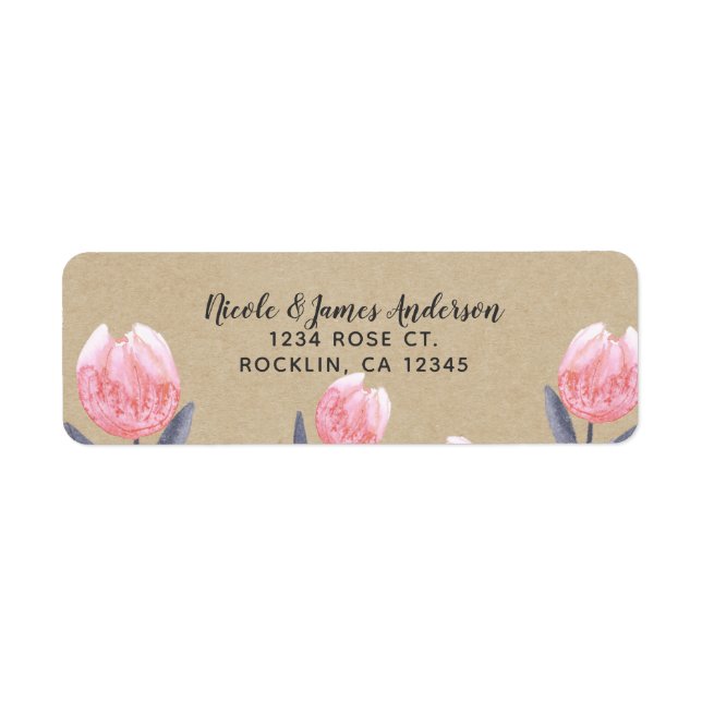 Étiquette Tulipes Aquarelle Rose Fête de Mariage (Devant)