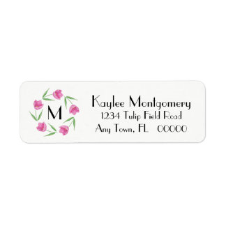 Étiquette Tulipes d'aquarelle rose cadrage initial