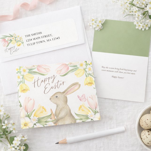 Étiquette Tulipes & Jonquilles Adresse de Retour Joyeuses Pâ (Créateur téléchargé)