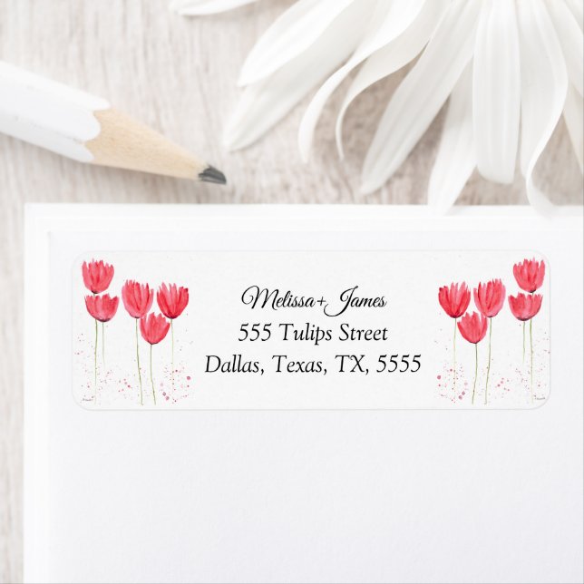 Étiquette Tulips Floral Aquarelle Mariage Adresse de retour (En situation)