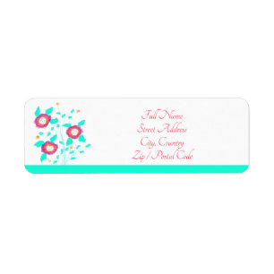 Étiquette Turquoise aux accents floraux rouges
