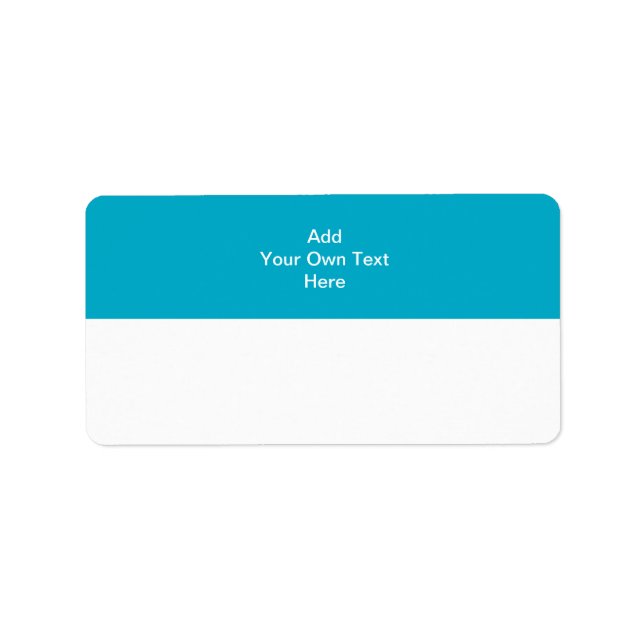 Étiquette Turquoise avec zone blanche et texte. (Devant)