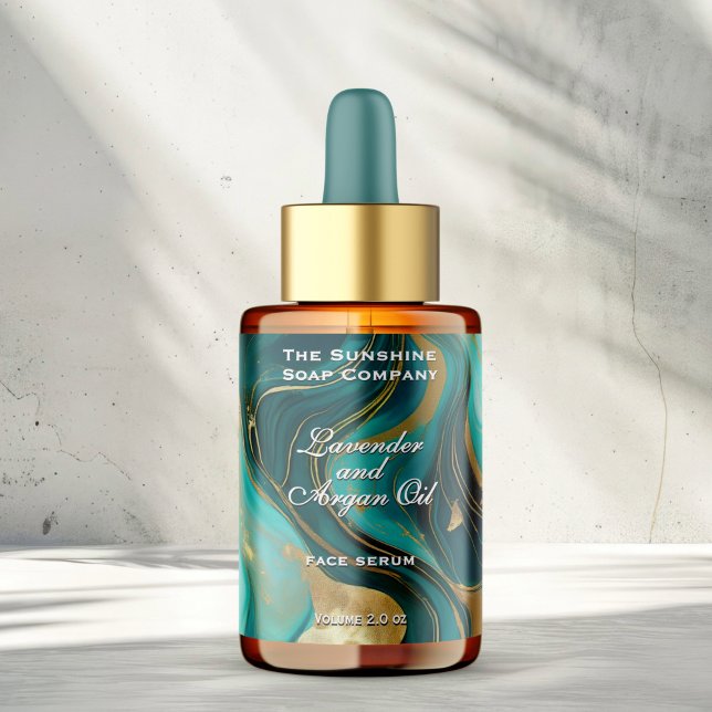Étiquette Turquoise blanc Marbre Or Cosmétique Dropper Bottl (Créateur téléchargé)