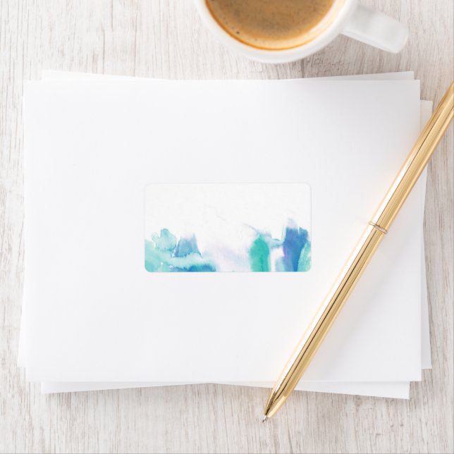 Étiquette Turquoise bleu aquarelle teinture noire Adresse bl (En situation)