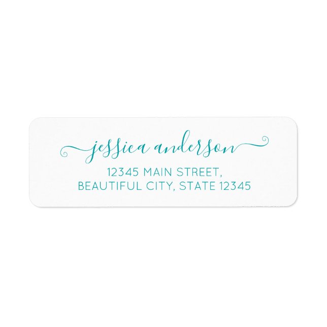 Étiquette Turquoise Bleu clair Élégant Design moderne Script (Devant)