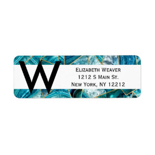 Étiquette Turquoise Blue Agate Black Gold Triangle géométriq