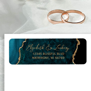 Étiquette Turquoise Blue Agate Script Mariage Adresse de ret