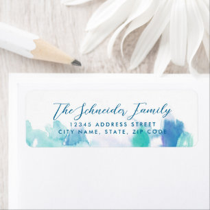 Étiquette Turquoise Blue Watercolor Tie Dye Adresse de retou