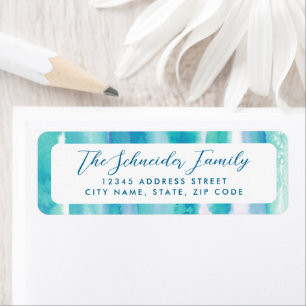 Étiquette Turquoise Blue Watercolor Tie Dye Adresse de retou