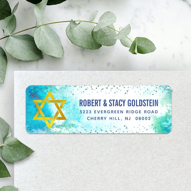 Étiquette Turquoise B'nai Mitzvah Aquarelle Adresse de retou (Créateur téléchargé)