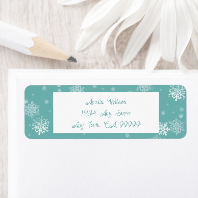 Étiquette turquoise Christmas Snowflakes (En situation)