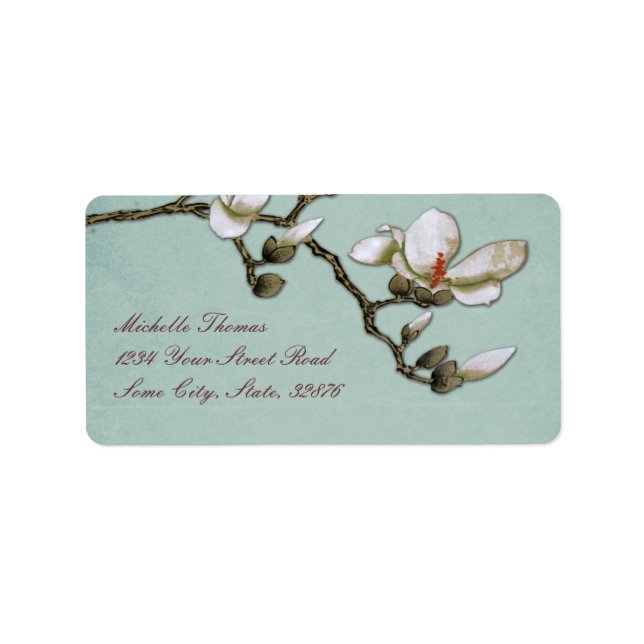 Étiquette Turquoise et blanc Magnolia Adresse de retour (Devant)