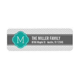 Étiquette Turquoise et Grey Chevron Monogram Adresse de reto