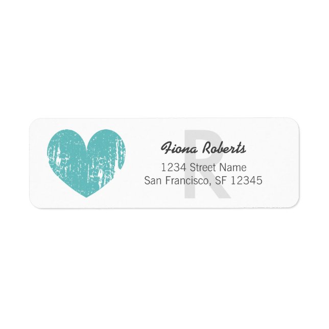Étiquette Turquoise heart monogram Return Address Labels (Devant)