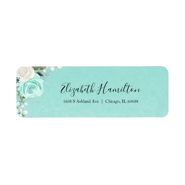 Étiquette Turquoise sarcelle floral aquarelle élégant (Devant)