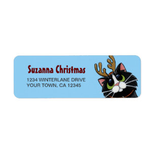 Étiquette Tuxedo Cat Reindeer Christmas Return Adresse Label