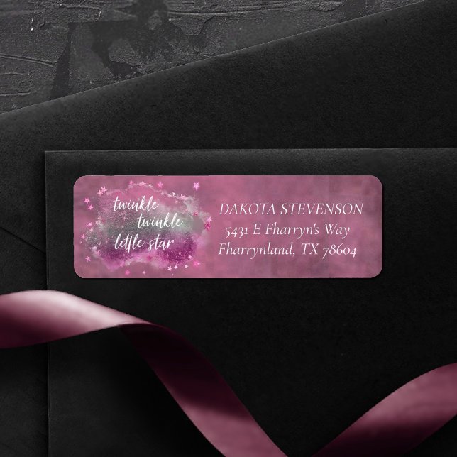 Étiquette Twinkle Little Star | Adresse gris argenté rose (Créateur téléchargé)