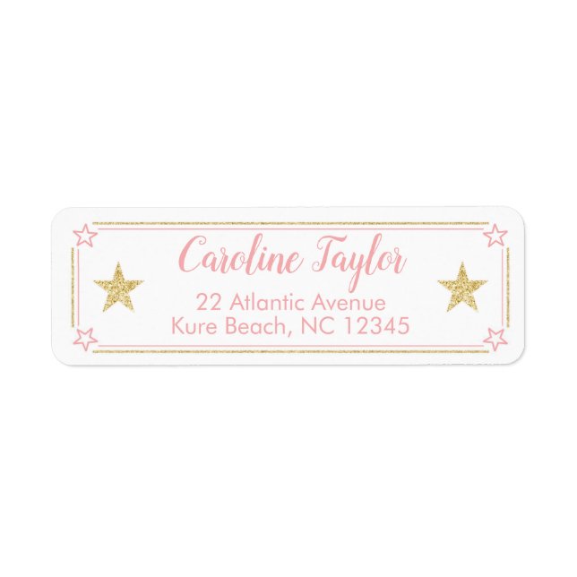 Étiquette Twinkle Little Star Baby Girl Douche rose or (Devant)