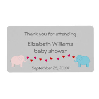 Étiquette Twins Boy and Girl Elephants Water Bottle Favorise