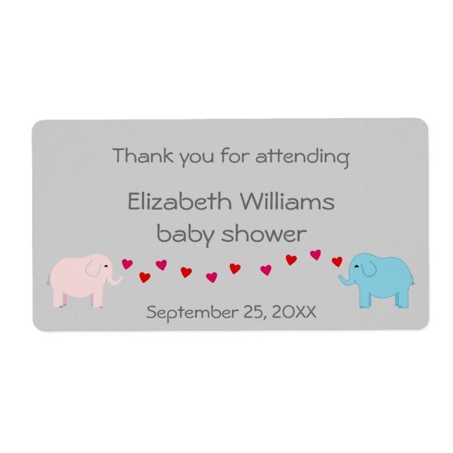 Étiquette Twins Boy and Girl Elephants Water Bottle Favorise (Devant)