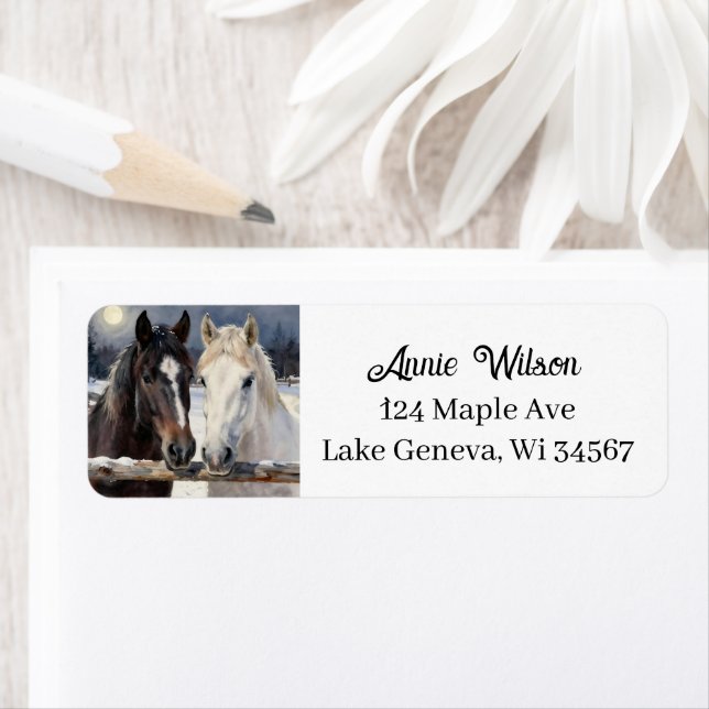 Étiquette Two Horses on a Snowy Farm | Personalized (En situation)