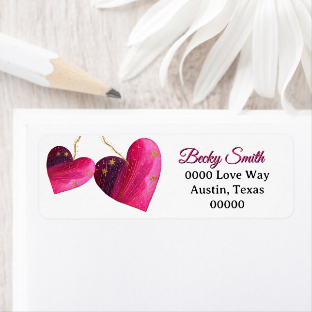 Étiquette Two Valentines Day Hearts in Pink and Purple (En situation)