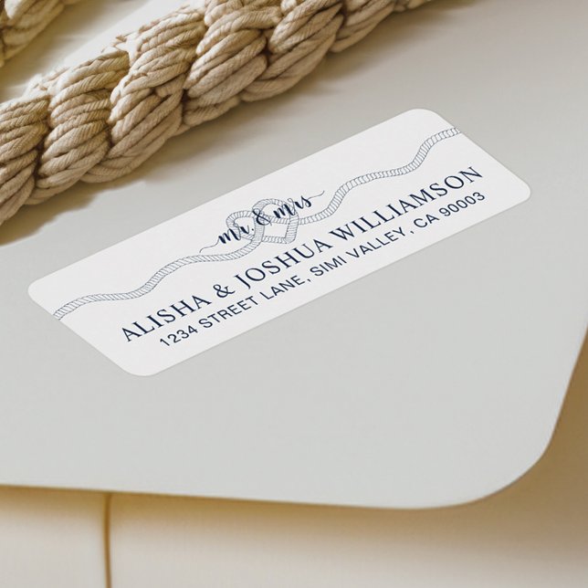 Étiquette Tying The Knot Rope Heart Navy M & Mme Nautical (Tying The Knot Rope Heart Navy Mr & Mrs Nautical Label)