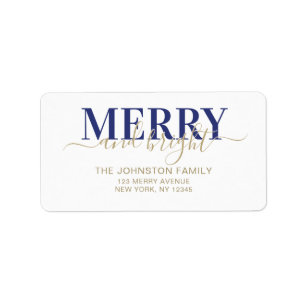 Étiquette Typographie bleu marine Noël joyeux et lumineux