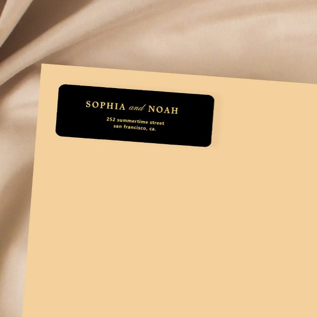 Étiquette Typographie chic or noir mariage adresse de retour (Créateur téléchargé)