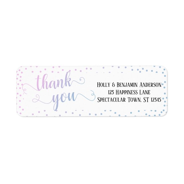 Étiquette Typographie de confettis ombrés rose et bleu Merci (Devant)