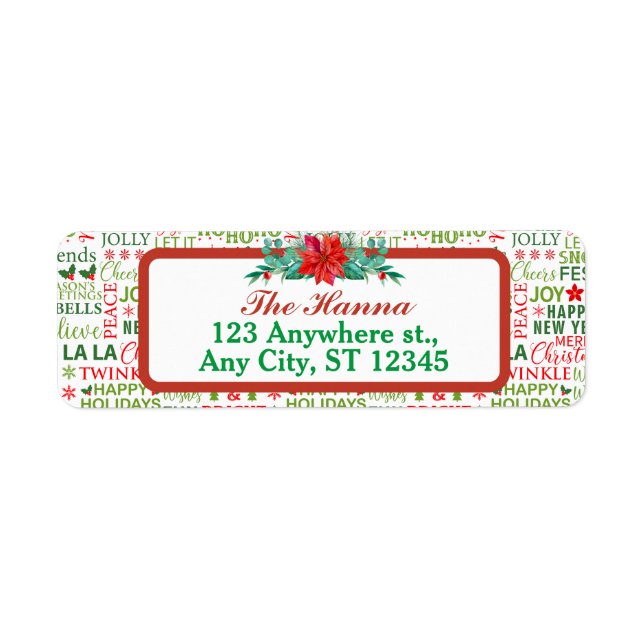 Étiquette Typographie de Noël rouge et vert sans couture (Devant)