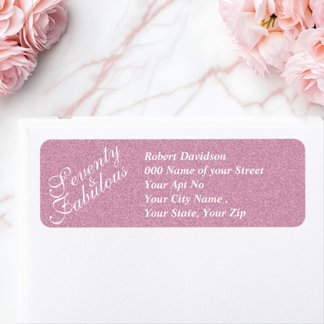 Étiquette Typographie élégante rose pailletée pour 70e anniv (Elegant Pink Glitter 70th Birthday Typography Labe)