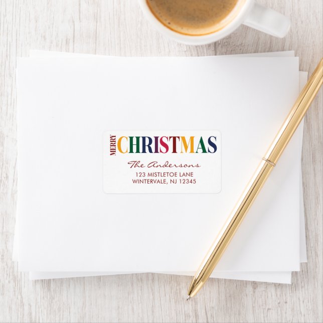 Étiquette Typographie Joyeux Noël Arc-en-ciel (En situation)