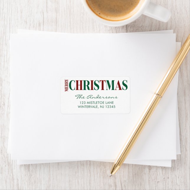 Étiquette Typographie Joyeux Noël Rouge et Vert (En situation)