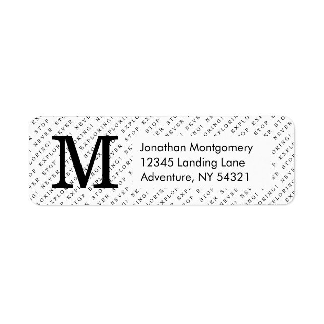 Étiquette Typographie moderne de voyage noir et blanc Monogr (Devant)
