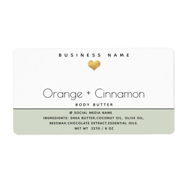 Étiquette Typographie moderne simple coeur d'or Corps beurre (Devant)