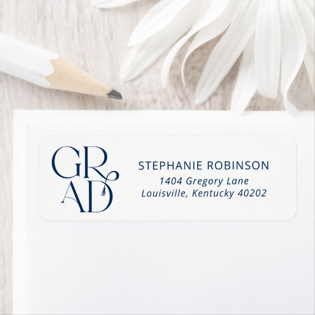 Étiquette Typography Tassel Blue Graduation Return Address (En situation)