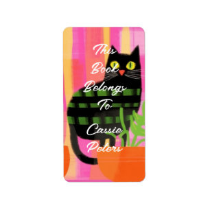 Étiquette Un Chat Noir Avec Des Ménages Ce Livre Appartient