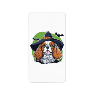 Étiquette Un chien portant un chapeau de sorcière avec des c